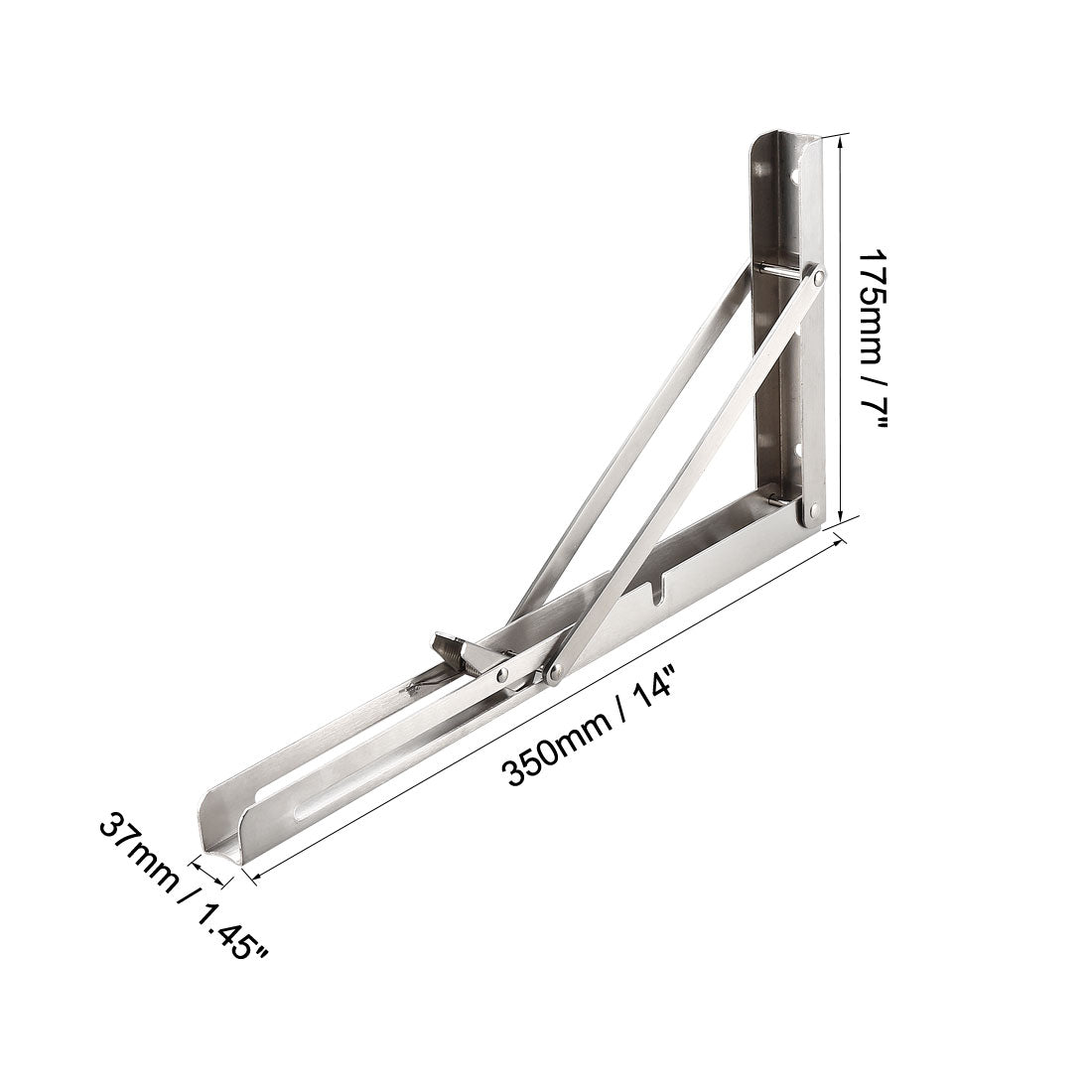 uxcell Uxcell Folding Bracket 14 inch 350mm for Shelf Table Desk Wall Mounted Support Collapsible Long Release Arm Space Saving Stainless Steel