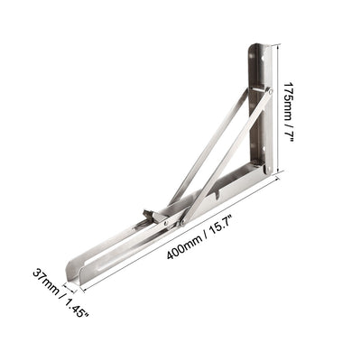 Harfington Uxcell Folding Bracket 16 inch 400mm for Shelf Table Desk Wall Mounted Support Collapsible Long Release Arm Space Saving Stainless Steel