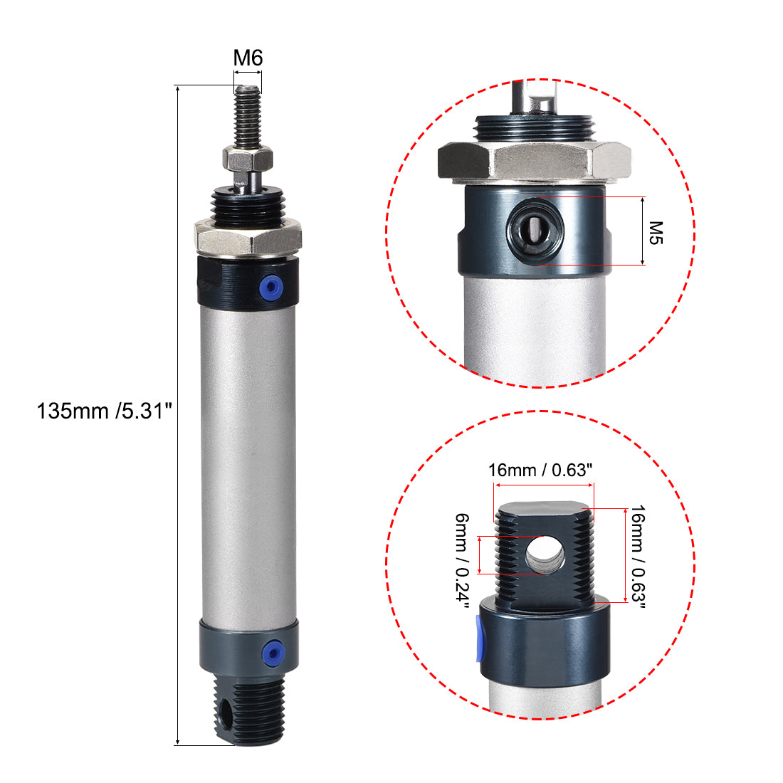 uxcell Uxcell Pneumatic Air Cylinder 16mm Bore M5,Single Rod Double Action