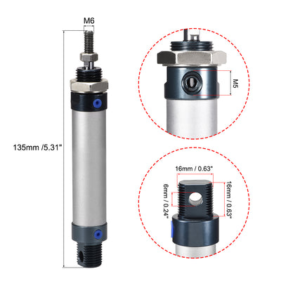 Harfington Uxcell Pneumatic Air Cylinder 16mm Bore M5,Single Rod Double Action