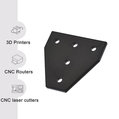 Harfington Uxcell T Shape Outside Joining Plate, 60mm x 60mm x 4mm with 5-Hole Joint Bracket for 2020 Aluminum Profile, 2 Pcs (Black)