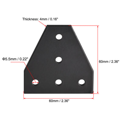 Harfington Uxcell T Shape Outside Joining Plate, 60mm x 60mm x 4mm with 5-Hole Joint Bracket for 2020 Aluminum Profile, 5 Pcs (Black)