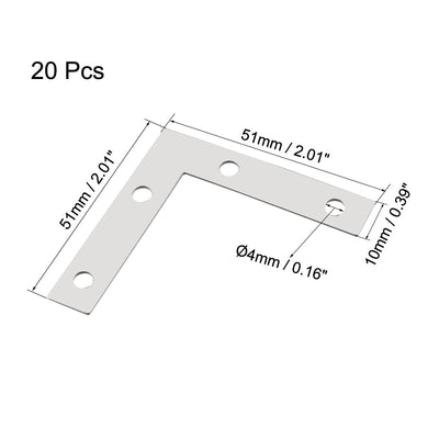 Harfington Uxcell 20stk. Flache Winkelplatte L Form Reparaturstütze, 51mm x 51mm Silberton