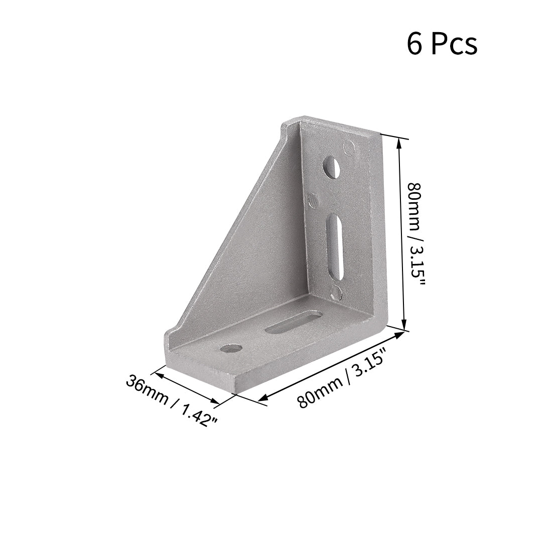 uxcell Uxcell Corner Bracket Gusset, 80mm x 80mm for 4040 Series Aluminum Extrusion Profile with Slot 8mm, 6 Pcs (Silver)