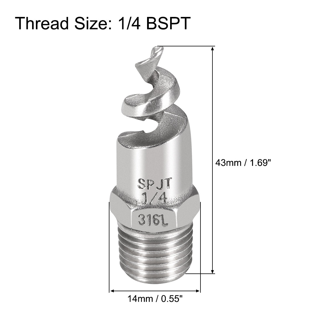 uxcell Uxcell 2 Stk. Spiral Strahldüse Sprühgerät Zerstäuber Düse 316 Edelstahl 1/4BSPT Hell Silber