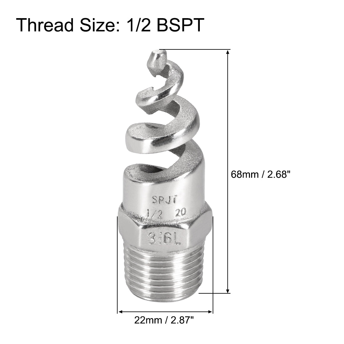 uxcell Uxcell Spiral Cone Atomization Nozzle 1/2BSPT 316 Stainless Steel 2Pcs Bright Silver