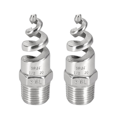 Harfington Uxcell Spiral Cone Atomization Nozzle 1/2BSPT 316 Stainless Steel 2Pcs Bright Silver