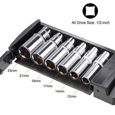 Harfington Uxcell 1/2-Inch Drive 6 Point Deep Socket Set 12mm - 23mm Metric Cr-V 6 Pcs