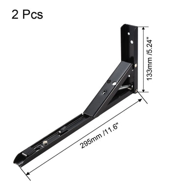 Harfington Uxcell Folding Bracket 11.6 inch 295mm for Shelves Table Desk Wall Mounted Support Collapsible Long Release Arm Space Saving Carbon Steel 2pcs