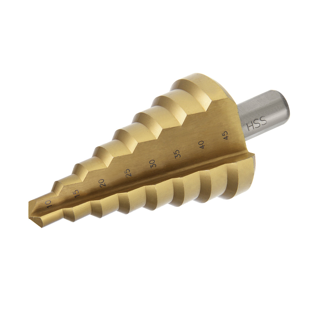 uxcell Uxcell Step Drill Bit HSS 10mm to 45mm 8 Sizes Titanium Coated Straight Flutes Trilateral Shank for Metal Wood Plastic