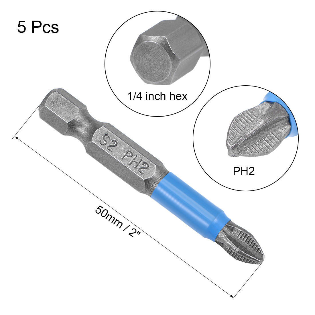 uxcell Uxcell 6PH2 Antirutsch Schraubendreher Bits S2 Hochlegierter Stahl H1 / 4 * 50mm * 6PH2 5St