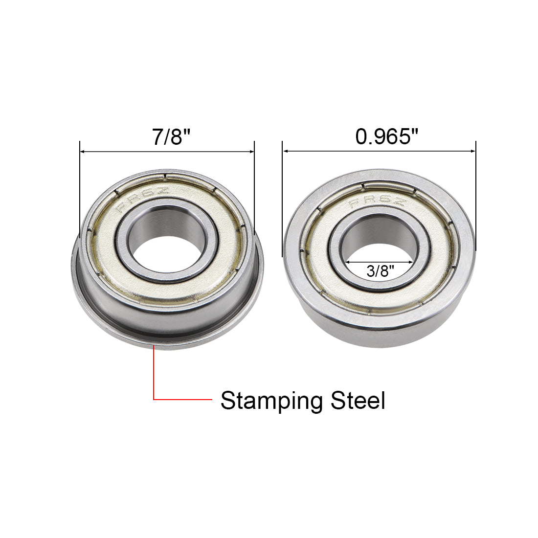 uxcell Uxcell FR6ZZ Flange Ball Bearing 3/8"x7/8"x9/32" Shielded Chrome Bearings 4pcs