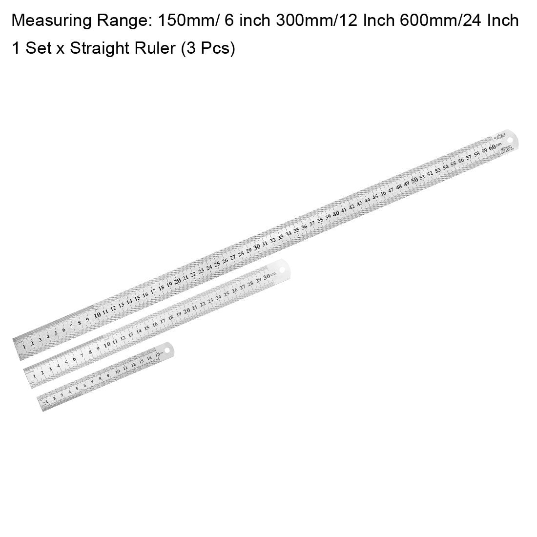 uxcell Uxcell Straight Ruler 150mm 6 Inch 300mm 12 Inch 600mm 24 Inch Metric Stainless Steel Measuring Ruler Tool with Hanging Hole 1 Set