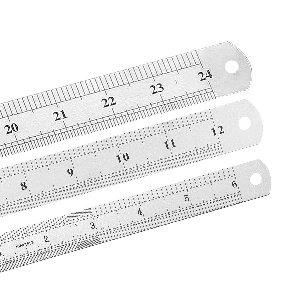 uxcell Uxcell Straight Ruler 150mm 6 Inch 300mm 12 Inch 600mm 24 Inch Metric Stainless Steel Measuring Ruler Tool with Hanging Hole 1 Set