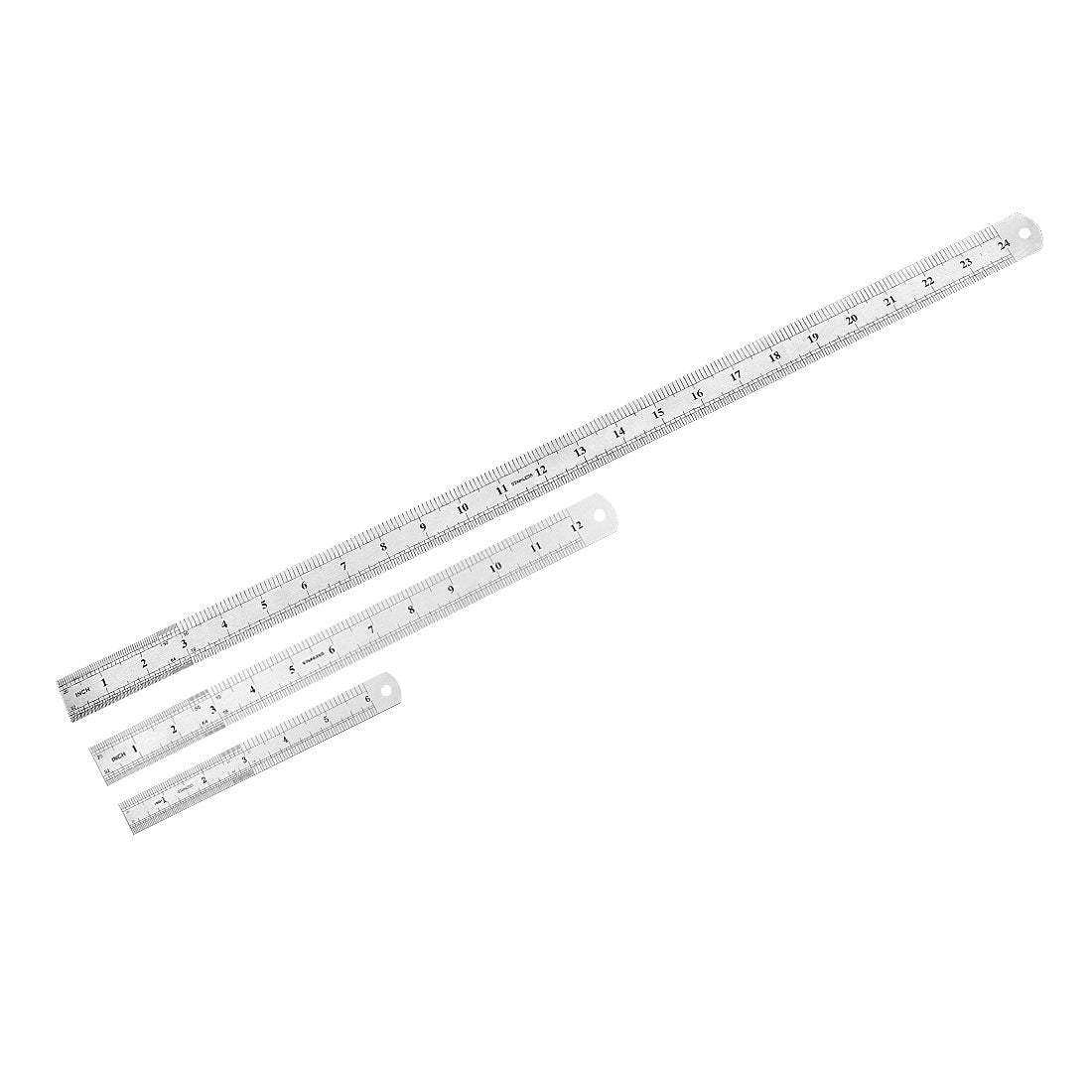 uxcell Uxcell Straight Ruler 150mm 6 Inch 300mm 12 Inch 600mm 24 Inch Metric Stainless Steel Measuring Ruler Tool with Hanging Hole 1 Set