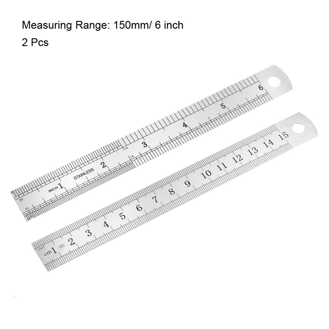 uxcell Uxcell Straight Ruler 150mm 6 Inch Metric Stainless Steel Measuring Ruler Tool Hanging Hole 2pcs