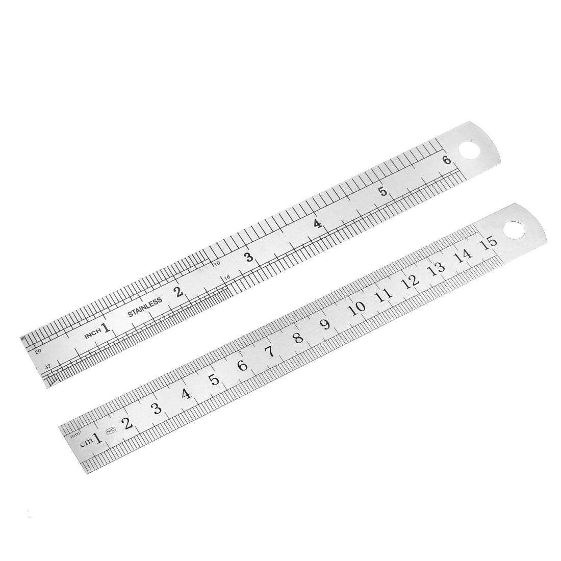 uxcell Uxcell Straight Ruler 150mm 6 Inch Metric Stainless Steel Measuring Ruler Tool Hanging Hole 2pcs