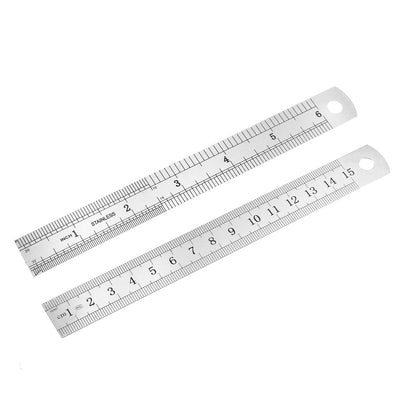 Harfington Uxcell Straight Ruler 150mm 6 Inch Metric Stainless Steel Measuring Ruler Tool Hanging Hole 2pcs