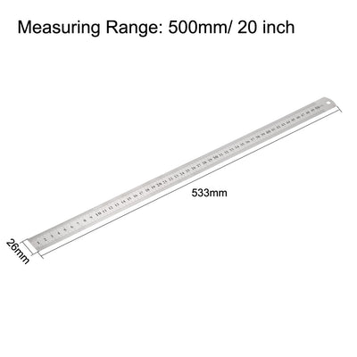 Harfington Uxcell Straight Ruler 500mm 20 Inch Metric Stainless Steel Measuring Ruler Tools with Hanging Hole