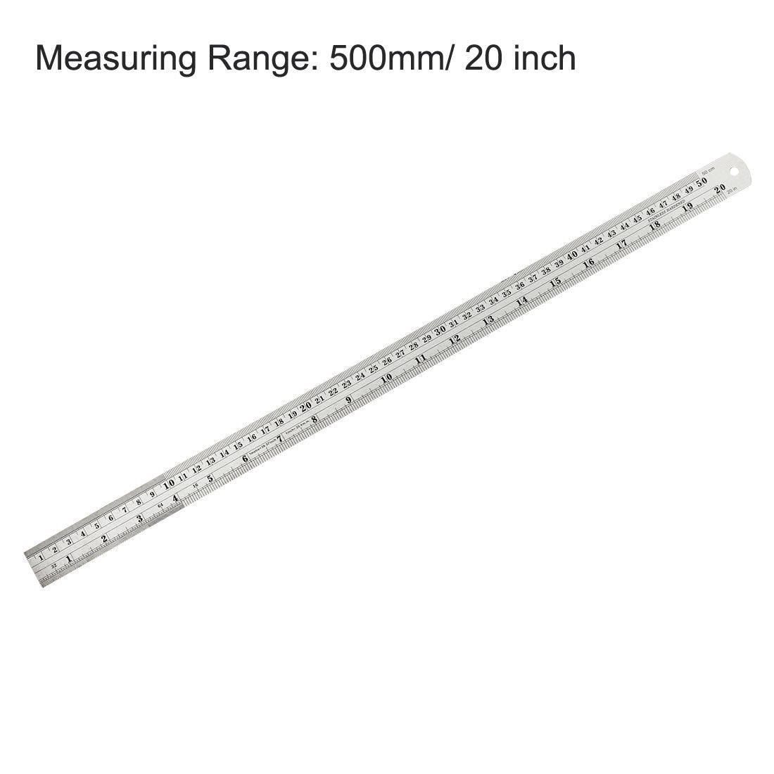 uxcell Uxcell Straight Ruler 500mm 20 Inch Metric Stainless Steel Measuring Ruler Tool with Hanging Hole 2pcs