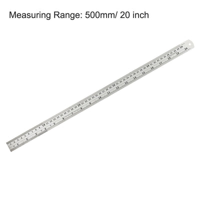 Harfington Uxcell Straight Ruler 500mm 20 Inch Metric Stainless Steel Measuring Ruler Tool with Hanging Hole 2pcs