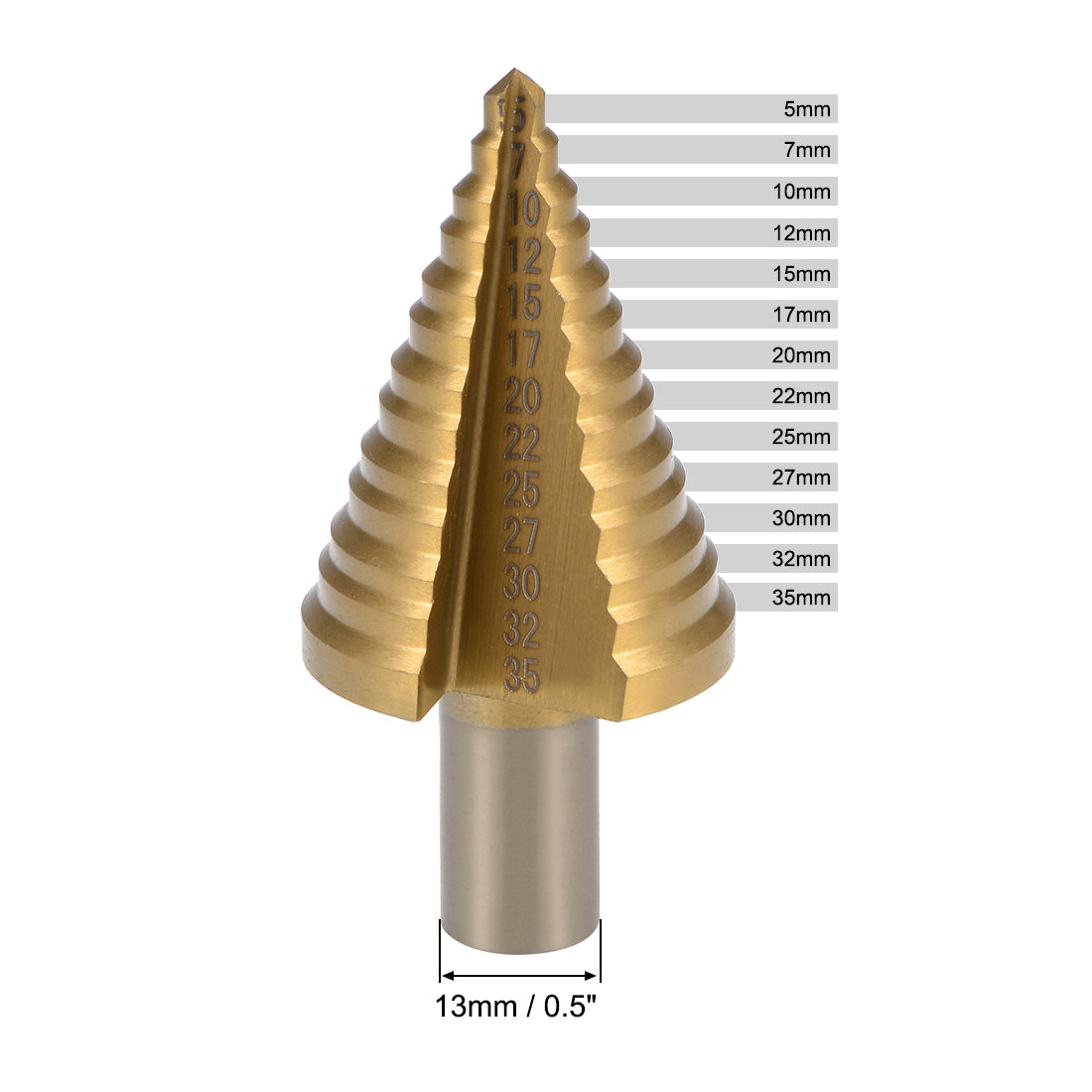 uxcell Uxcell Step Drill Bit HSS 5mm to 35mm 13 Sizes Titanium Coated Straight Flutes Round Shank for Metal Wood Plastic