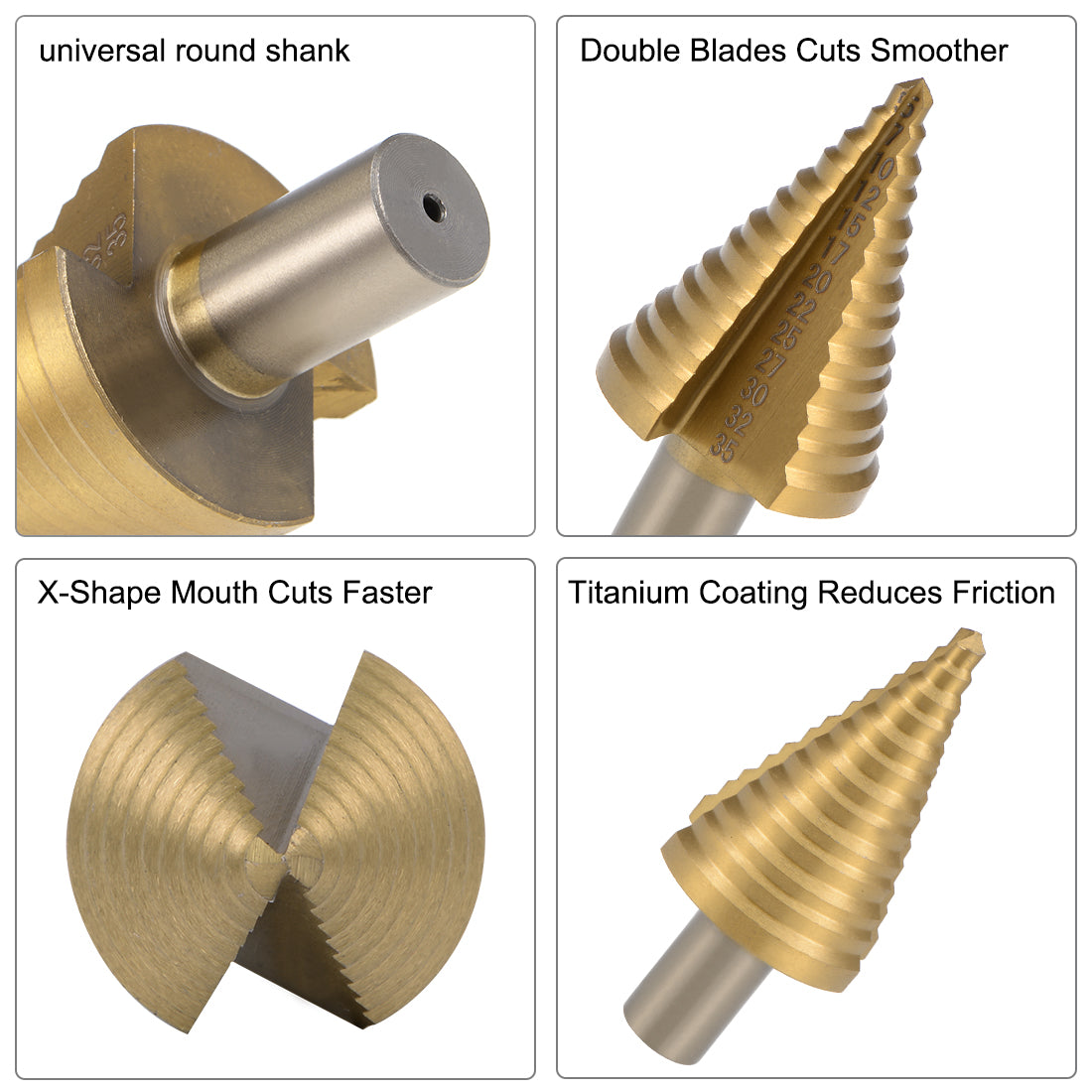 uxcell Uxcell Step Drill Bit HSS 5mm to 35mm 13 Sizes Titanium Coated Straight Flutes Round Shank for Metal Wood Plastic