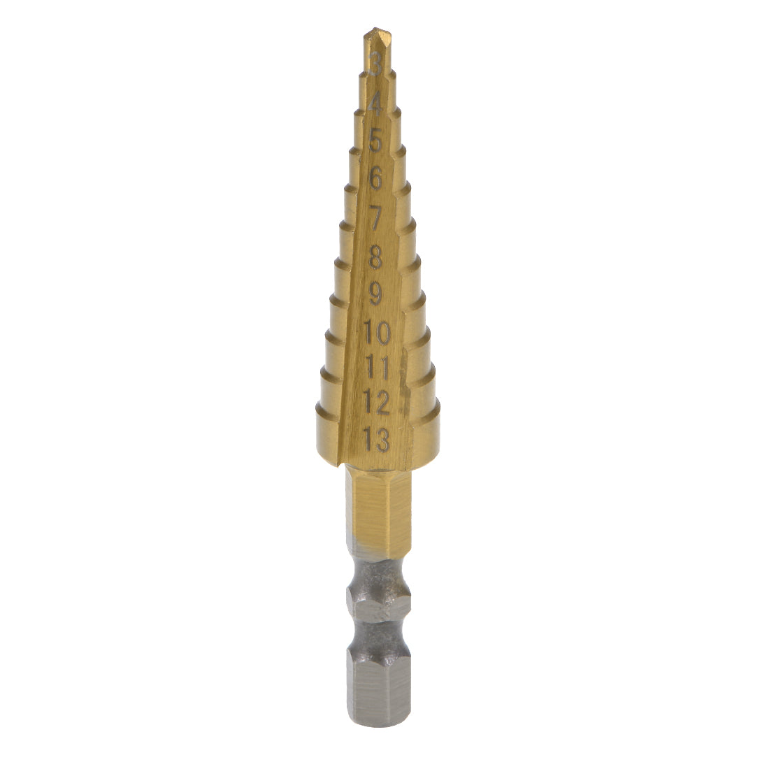 uxcell Uxcell Step Drill Bit HSS 3mm to 13mm 11 Sizes Titanium Coated Straight Flutes Hex Shank for Metal Wood Plastic