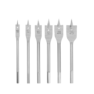 Harfington Uxcell Spade Drill Bits for Wood Paddle Flat Bit 10 12 16 18 20 25 mm Hex Shank for Woodworking DIY Cutter Tool, High Carbon Steel 6in1 Set