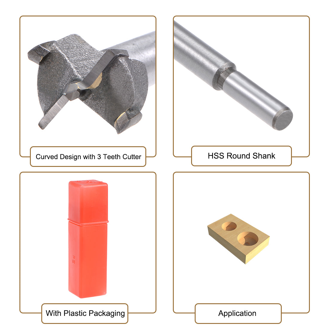 uxcell Uxcell Forstner Wood Boring Drill Bits 15mm to 35mm Dia. Hole Saw Carbide Tip Round Shank Cutting for Hinge Plywood MDF CNC Tool 16in1 Set