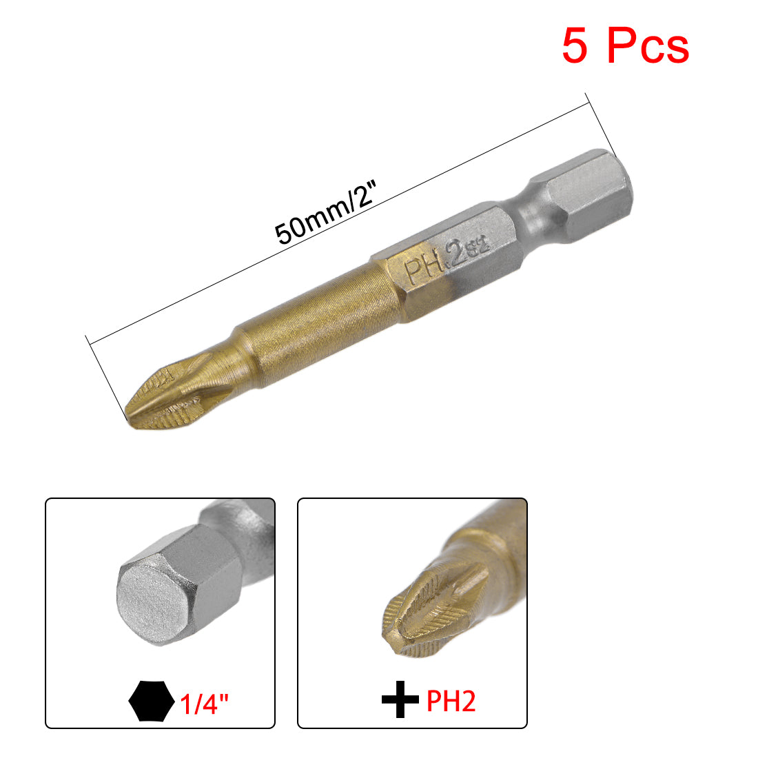 uxcell Uxcell 1/4-Zoll Sechskantschaft Kreuzschlitz,S2 Rutschfeste Schraubendrehereinsätze H1 / 4x50mmxPH2 10 Stück