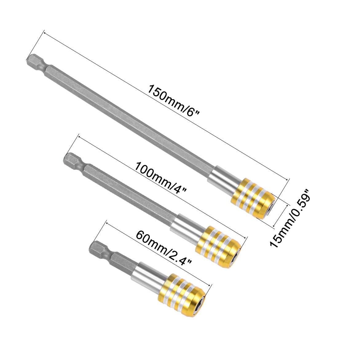 uxcell Uxcell Extension Extend Socket Drill Bit Holder, Magnetic Hex Screwdriver Power Tools ,2.4/ 4/ 6-inch Length,1/4''-Hexagon Drill Yellow 3pcs