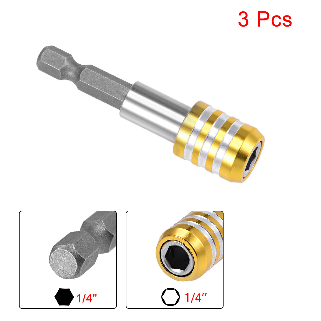 uxcell Uxcell Extension Extend Socket Drill Bit Holder, Magnetic Hex Screwdriver Power Tools ,2.4/ 4/ 6-inch Length,1/4''-Hexagon Drill Yellow 3pcs