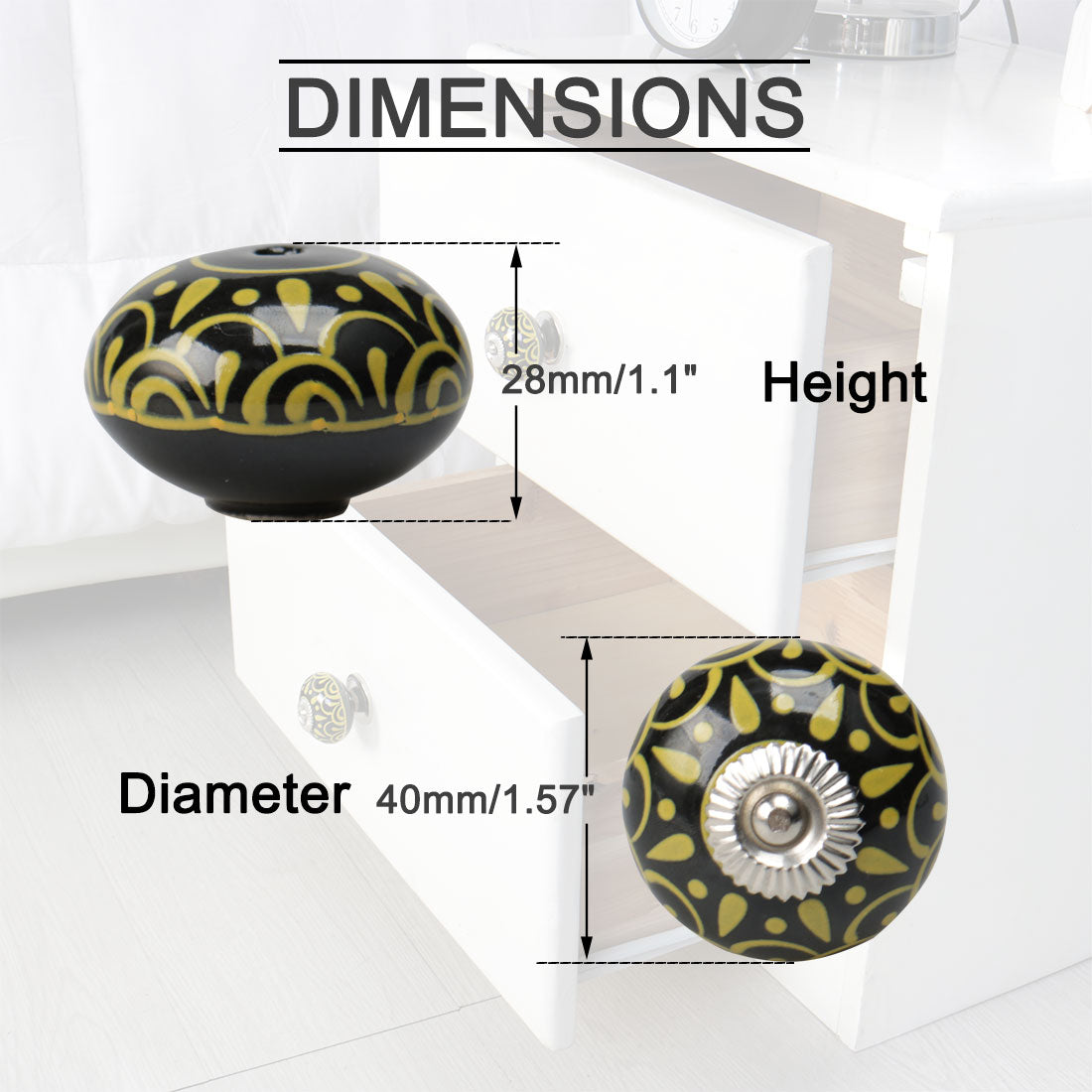 uxcell Uxcell Ceramic Vintage Knob Drawers Round Pull Handle Cabinet Wardrobe Door 2pcs, Black