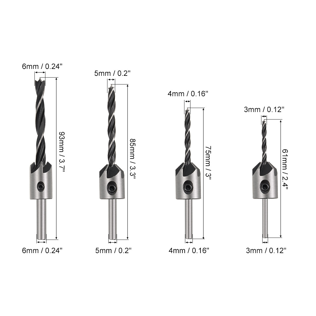 uxcell Uxcell Countersink Drill Bits for Wood 3mm to 6mm Adjustable Reamer with Hex Wrench for Punch Tool Woodworking Carpentry DIY HSS 4in1 Set