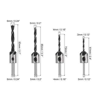 Harfington Uxcell Countersink Drill Bits for Wood 3mm to 6mm Adjustable Reamer with Hex Wrench for Punch Tool Woodworking Carpentry DIY HSS 4in1 Set