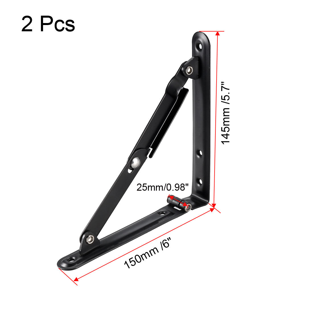 uxcell Uxcell Folding Bracket 6 inch 150mm for Shelves Table Desk Wall Mounted Support Collapsible Long Release Arm Space Saving Carbon Steel 2pcs