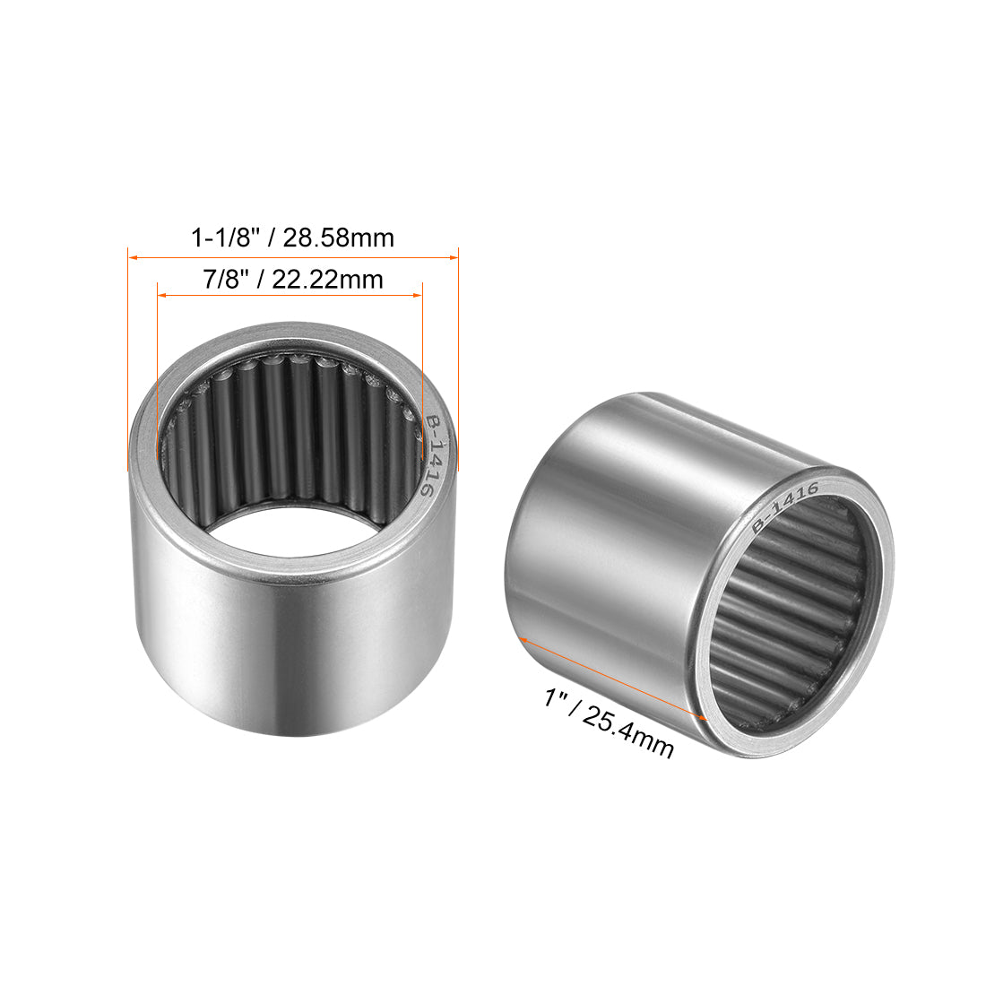 uxcell Uxcell Needle Roller Bearings Open End Full Complement Drawn Cup, Inch