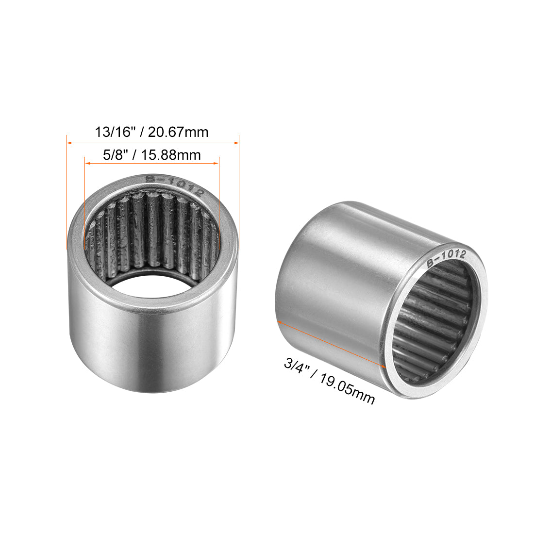 uxcell Uxcell Needle Roller Bearings Open End Full Complement Drawn Cup, Inch