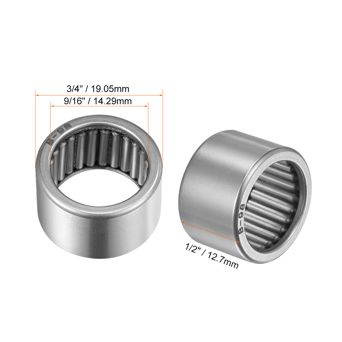 uxcell Uxcell Needle Roller Bearings Open End Full Complement Drawn Cup, Inch