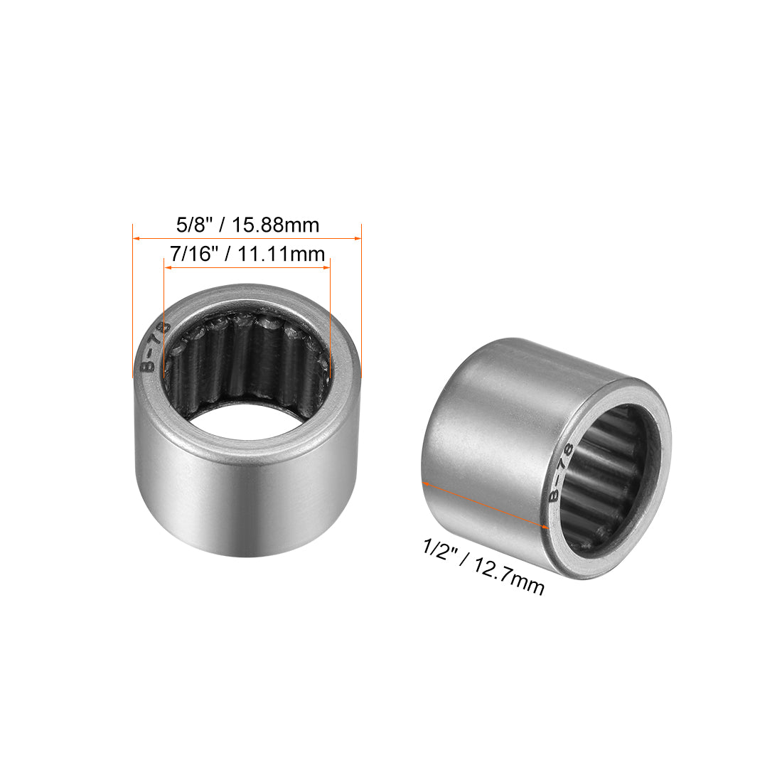 uxcell Uxcell Needle Roller Bearings Open End Full Complement Drawn Cup, Inch