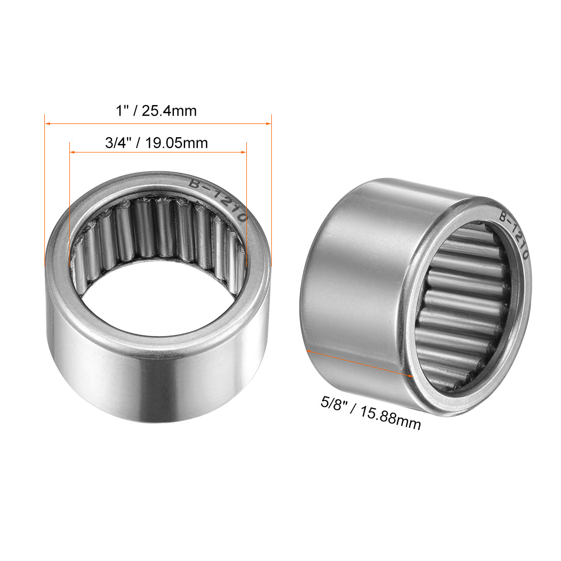 uxcell Uxcell Needle Roller Bearings Open End Full Complement Drawn Cup, Inch