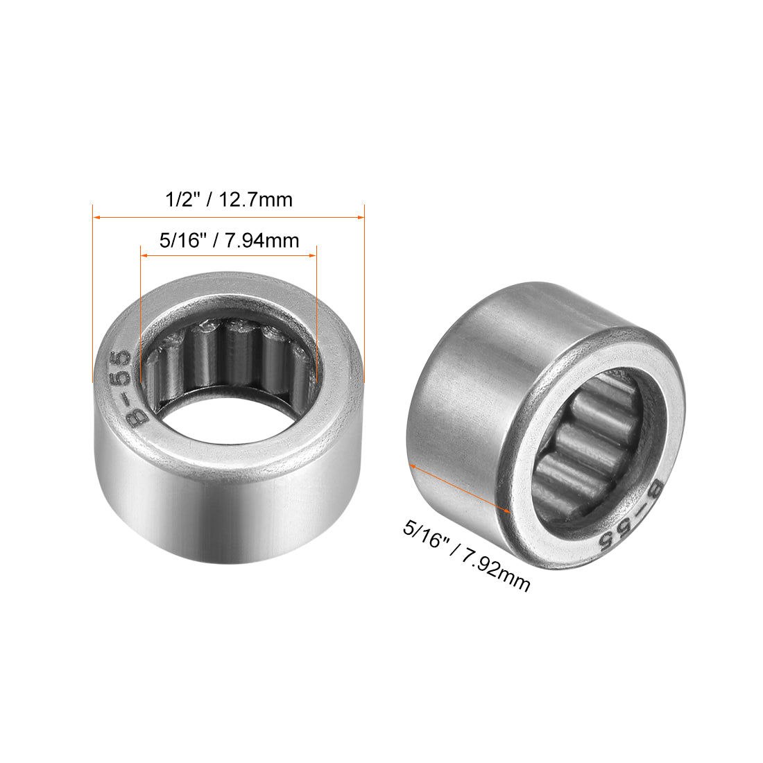 uxcell Uxcell Needle Roller Bearings Open End Full Complement Drawn Cup, Inch