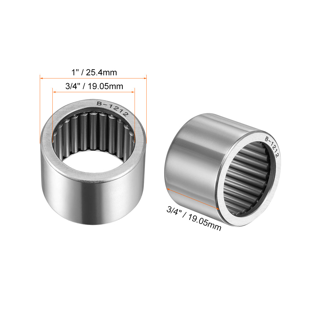 uxcell Uxcell Needle Roller Bearings Open End Full Complement Drawn Cup, Inch