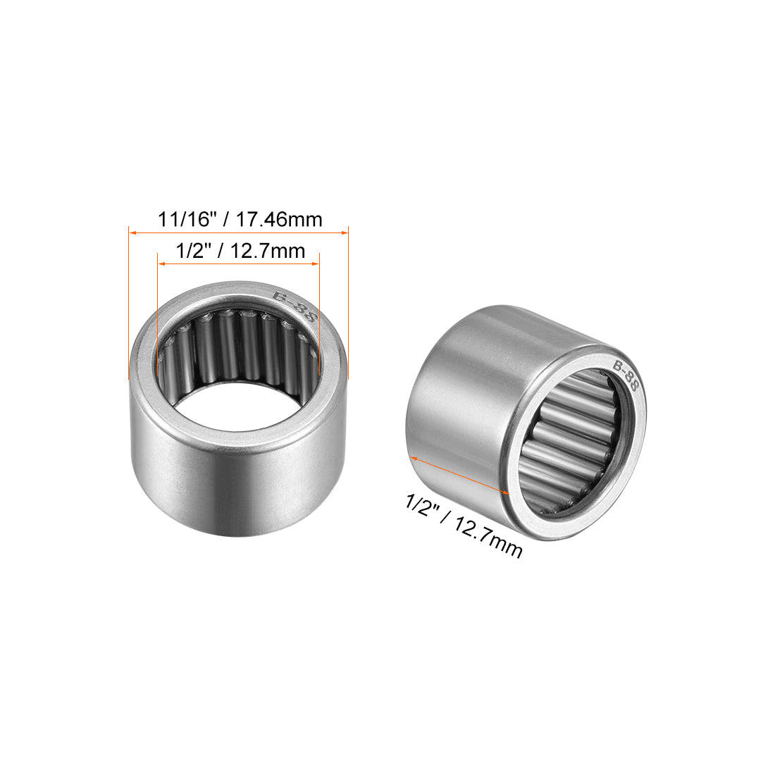 uxcell Uxcell Needle Roller Bearings Open End Full Complement Drawn Cup, Inch