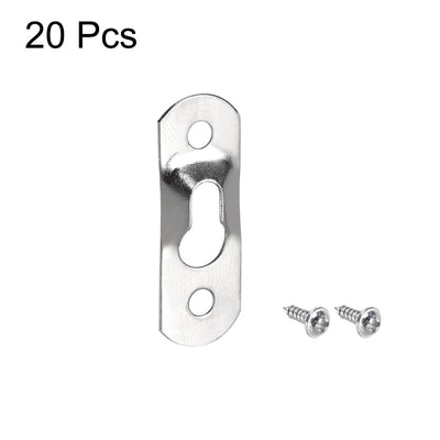 Harfington Uxcell Keyhole Hanging Plate, 37mm x 13mm Single Hole Hook for Picture Frames with Screws, 20 Pcs (Silver)