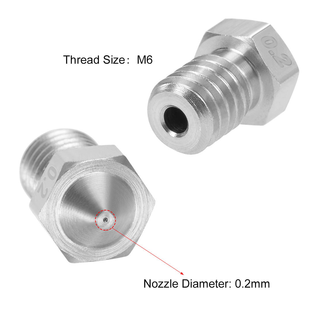 uxcell Uxcell 0.2mm 3D Printer Nozzle Head M6 for V5 V6 1.75mm Extruder Print, 2pcs