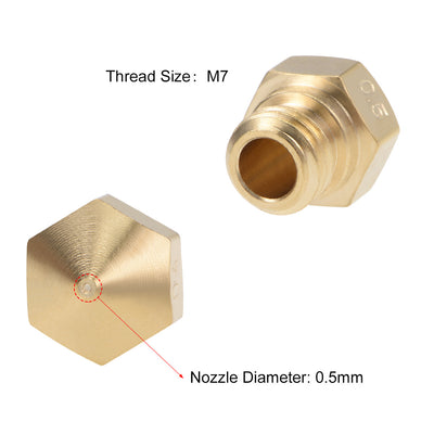Harfington Uxcell 0.5mm 3D Printer Nozzle Head M7 for MK10 1.75mm Extruder Print, Brass 4pcs