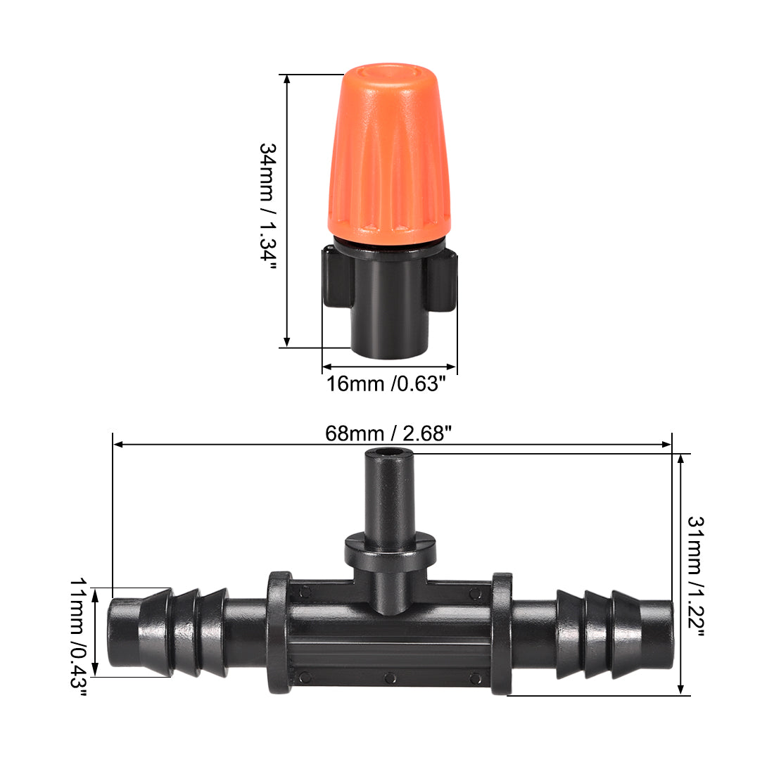 uxcell Uxcell Adjustable Spray Drippers, Mist Nozzle Sprinkler Barb Tee Joints,Fit for Inner Diameter 8mm Tube , Connector System Kit, 20 Pcs