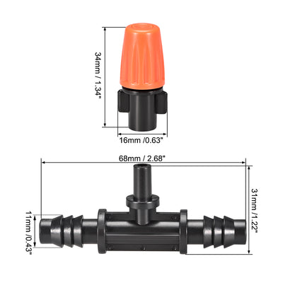 Harfington Uxcell Adjustable Spray Drippers, Mist Nozzle Sprinkler Barb Tee Joints,Fit for Inner Diameter 8mm Tube , Connector System Kit, 20 Pcs